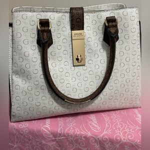 GUESS Cream and Brown Satchel